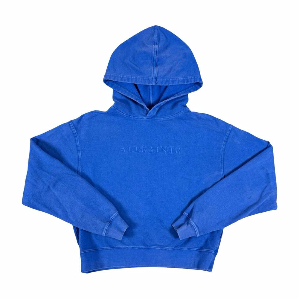 AllSaints Pippa Embroidered Blue Logo Fleece Pullover Hoodie Women’s Size S
